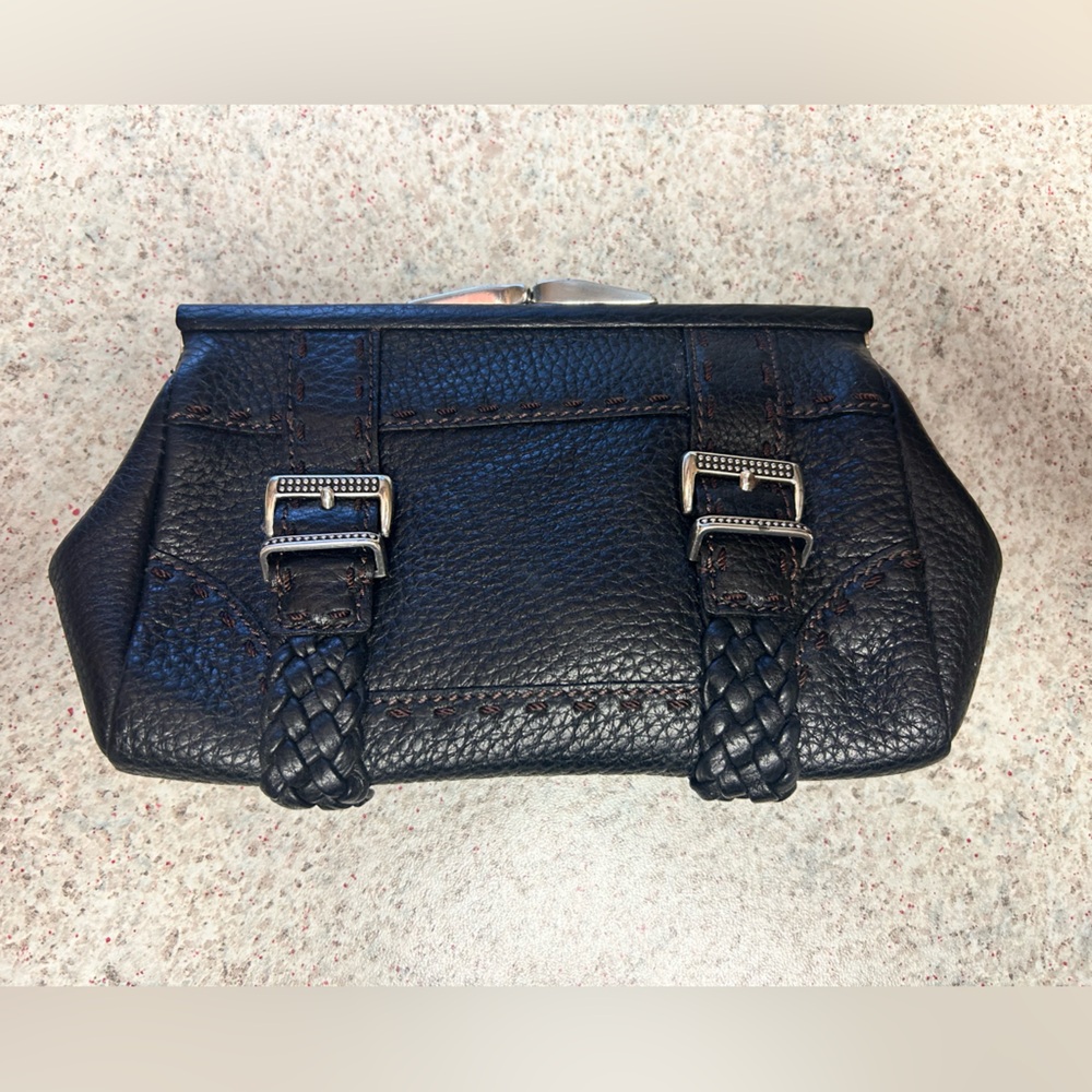Brighton Black Leather Dorset Pouch with Silver Buckles